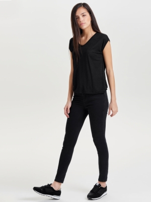 onlSILVERY S-S V NECK LUREX TO Black