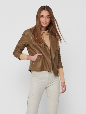 onlGEMMA FAUX LEATHER BIKER OT Cognac
