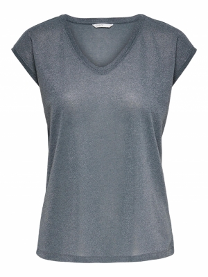 ONLSILVERY S-S V NECK LUREX TO Blue Mirage