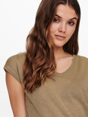 ONLSILVERY S-S V NECK LUREX TO Toasted Coconut