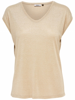 ONLSILVERY S/S V NECK LUREX TO Gold Colour