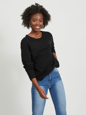 VIRIL L-S O-NECK KNIT TOP-NOOS Black