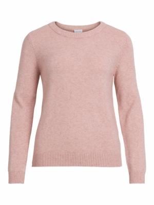 VIRIL L-S O-NECK KNIT TOP-NOOS Misty Rose/MELA
