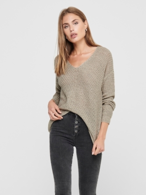 JDYNEW MEGAN L-S PULLOVER KNT Cement/W. BLACK