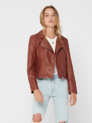 JDYSIMBA FAUX LEATHER JACKET O Cherry Mahogany