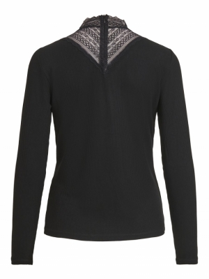 VISOLITTA RIB LACE L-S TOP-SU Black