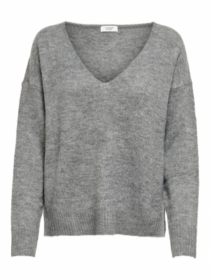 JDYELANORA L-S V-NECK PULLO. K Dark Grey Melan
