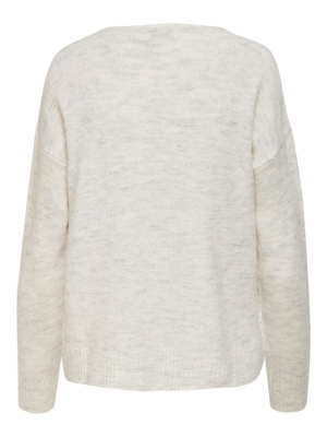 JDYELANORA L-S V-NECK PULLO. K White/MELANGE