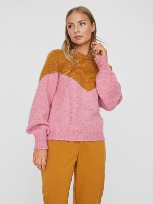 VMWINNIE LS O-NECK BLOCK BLOUS Buckthorn Brown