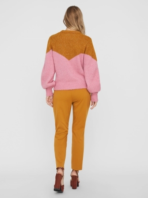 VMWINNIE LS O-NECK BLOCK BLOUS Buckthorn Brown