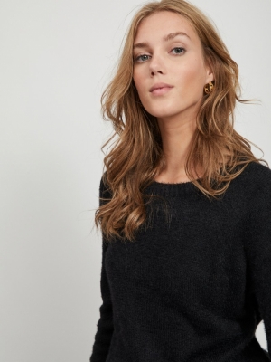 VIFEAMI O-NECK L-S KNIT TOP-SU Black
