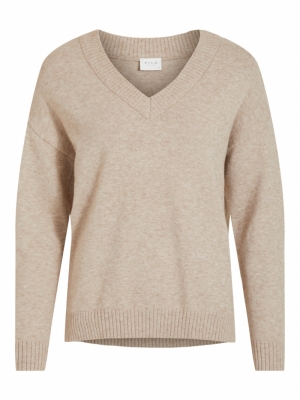 VIRIL OVERSIZE V-NECK KNIT TOP Simply Taupe/ME