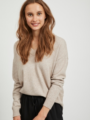 VIRIL OVERSIZE V-NECK KNIT TOP Simply Taupe/ME
