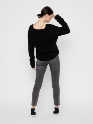 PCBABETT LS V-NECK KNIT NOOS B Black