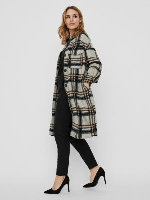 VMCHRISSIE LONG CHECK SHIRT GA Light Grey Mela