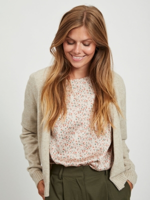 VIRIL SHORT L-S KNIT CARDIGAN- Natural Melange