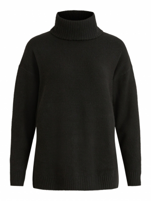 VIHANNA ROLLNECK L-S KNIT TOP- Black