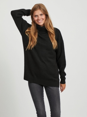VIHANNA ROLLNECK L-S KNIT TOP- Black