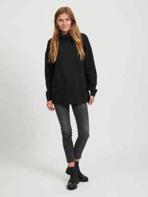 VIHANNA ROLLNECK L-S KNIT TOP- Black