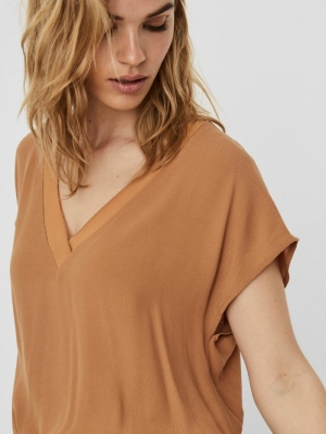 VMZAKYNTHOS CAP SLEEVE V-NECK Tobacco Brown