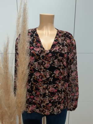 VMLILO L-S V-NECK TOP EXP LCC Black/LEAVES AN