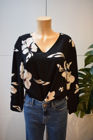 ONLVIC LS AOP V NECK TOP WVN Black/FLORENCE