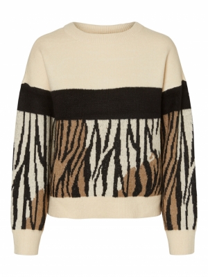 VMLEONBLOCKSTRAIGHT LS O-NECK Birch/W. BLACK