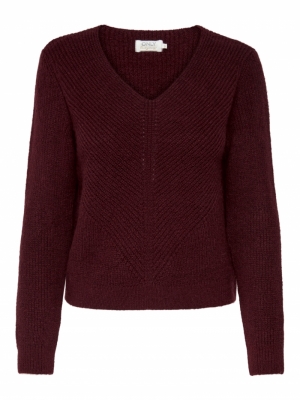 ONLJADA L-S V-NECK PULLOVER KN Pomegranate/W.