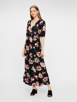 PCRIMMA 2-4 LONG DRESS Black/BIG FLOWE