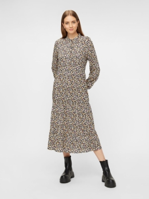 PCREBA LS MIDI DRESS BC Black/DITSY