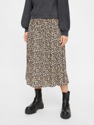 PCREBA HW MIDI SKIRT BC Black/DITSY