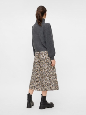 PCREBA HW MIDI SKIRT BC Black/DITSY