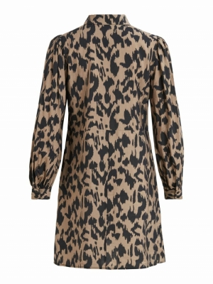 OBJMARCELA L-S SHIRT DRESS PB9 Fossil/BLACK