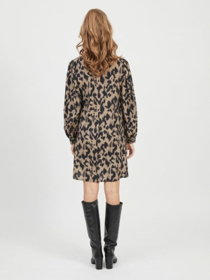 OBJMARCELA L-S SHIRT DRESS PB9 Fossil/BLACK