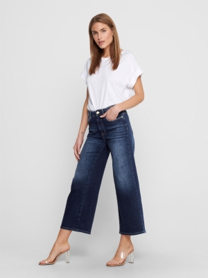 ONLMADISON HI LIFE WIDE CROP R Dark Blue Denim