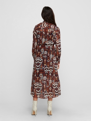 ONLELOISE L-S MIDI DRESS WVN Ecru/TRAIL IKAT
