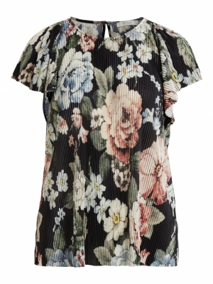 VIBLAMIA S-S PLISSE TOP-OFW Black/BIG FLOWE