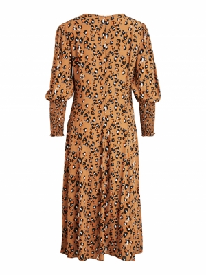 VIKITTIE L-S MIDI DRESS-PB Tigers Eye/W. B