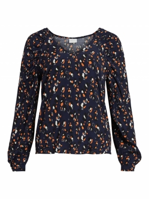 VIKITTIE V-NECK L-S TOP-PB Navy Blazer/W.