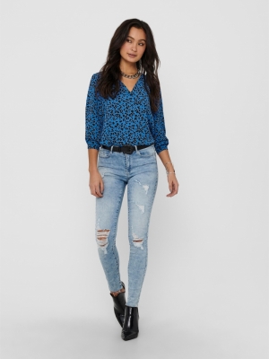 JDYPIPER L-S V-NECK TOP WVN NO Blue Iolite/SIL
