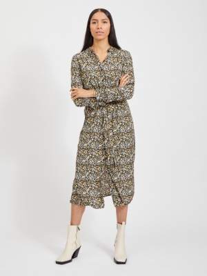 VITENDI L-S SHIRT DRESS-OFW Black/FLOWER PR
