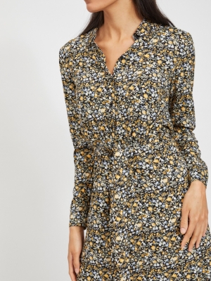 VITENDI L-S SHIRT DRESS-OFW Black/FLOWER PR