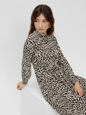 PCIDA LS MIDI DRESS D2D Black/WHITE/YEL