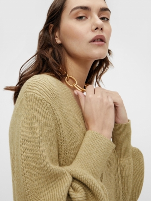 OBJVIOLETTE L-S KNIT DRESS 113 Khaki/MELANGE
