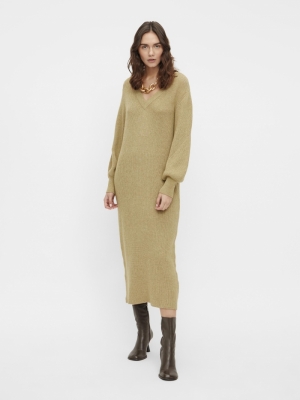 OBJVIOLETTE L-S KNIT DRESS 113 Khaki/MELANGE