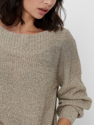 JDYWHITNEY MEGAN L-S BOATNECK Cement/W BLACK