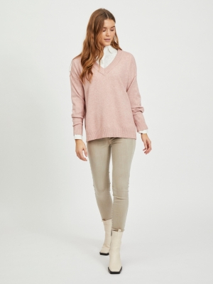 VIRIL OVERSIZE V-NECK KNIT TOP Pale Mauve/MELA