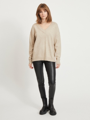 VIRIL OVERSIZE V-NECK KNIT TOP Natural Melange