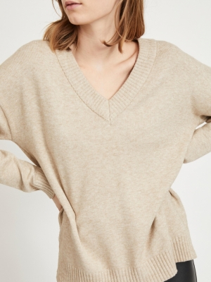 VIRIL OVERSIZE V-NECK KNIT TOP Natural Melange