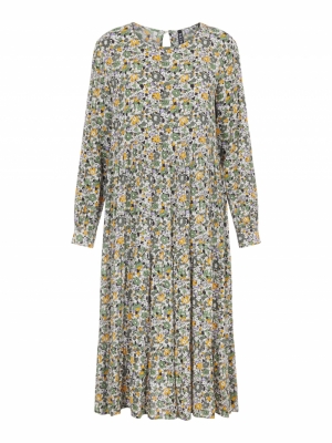 PCMILLE LS MIDI DRESS D2D Cloud Dancer/GR